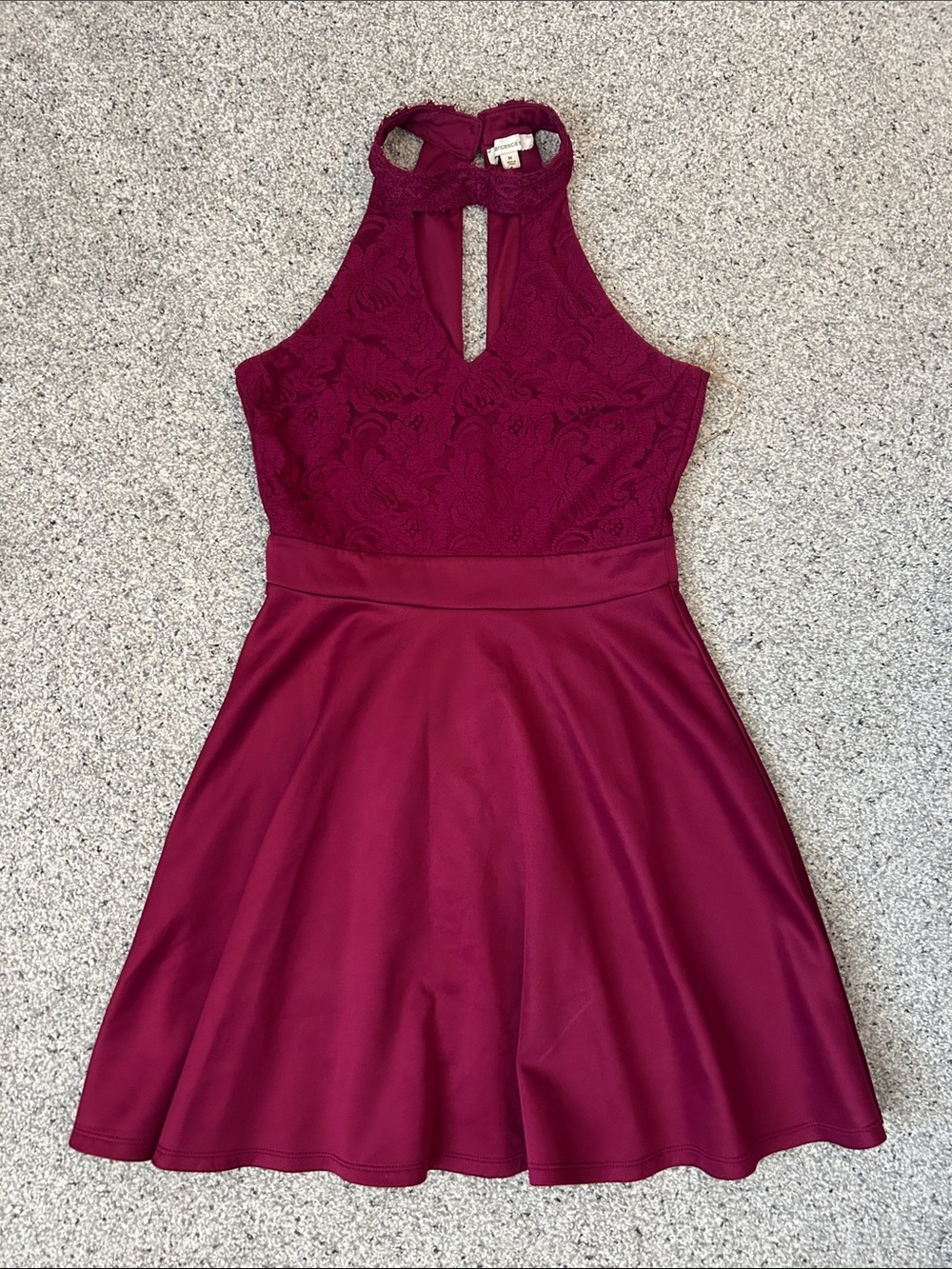 Francesca's Collections Burgundy Lace Halter Skater Mini Dress